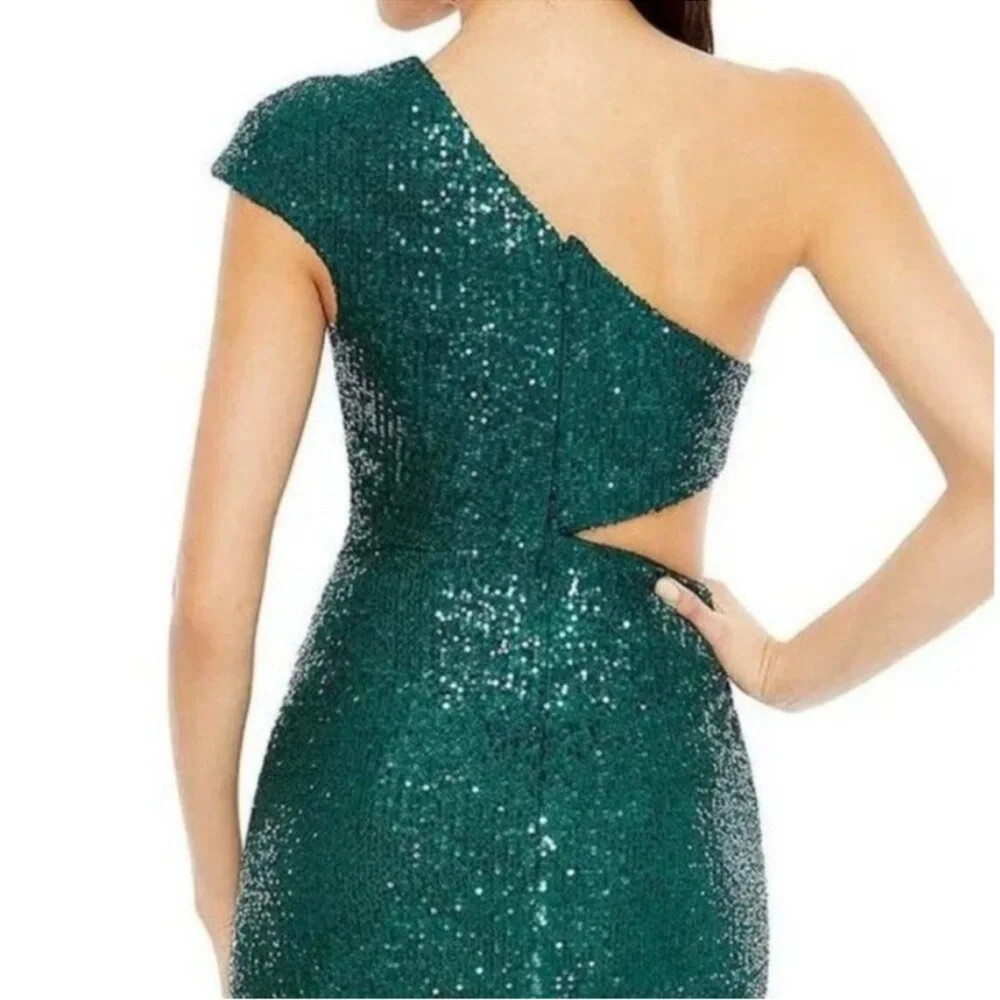 Ieena Mac Duggal 42022 Green Sequined One Shoulder Cut Out Evening Gown Maxi‎ 2